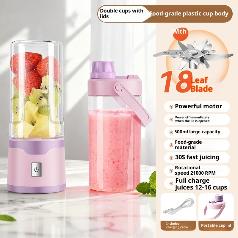 Multifunctional Rechargeable Electric USB Juicer Cup Double Cup Handheld Mixer Cup 500 ML Blending Juice Cup Outdoor