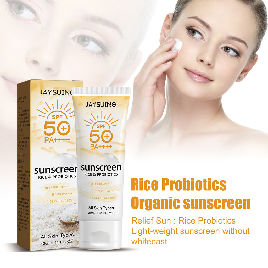 Jaysuing Probiotic Rice Organic Protective Cream, Face Body Non-greasy Outdoor UV Protection Cream