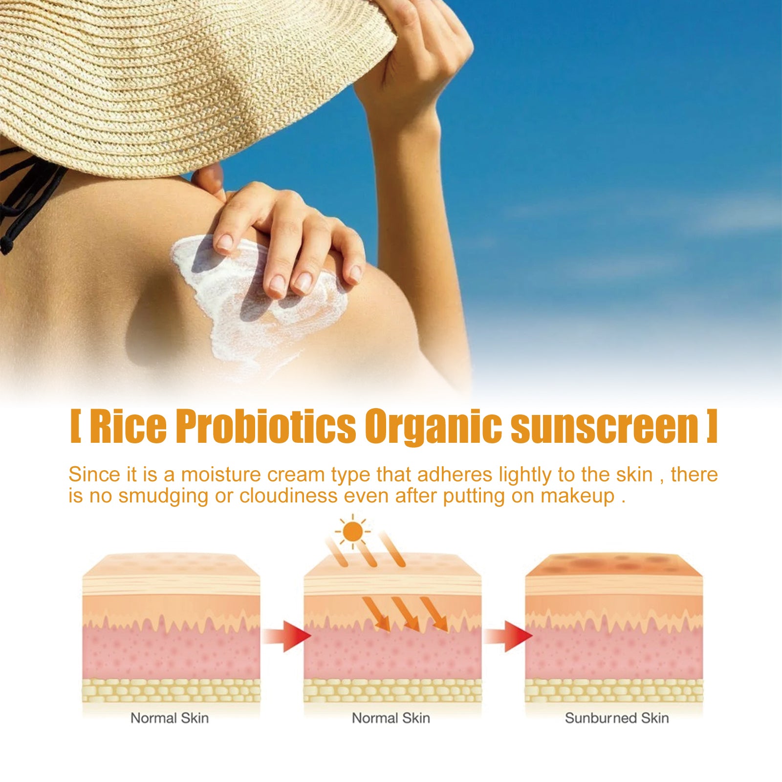 Jaysuing Probiotic Rice Organic Protective Cream, Face Body Non-greasy Outdoor UV Protection Cream