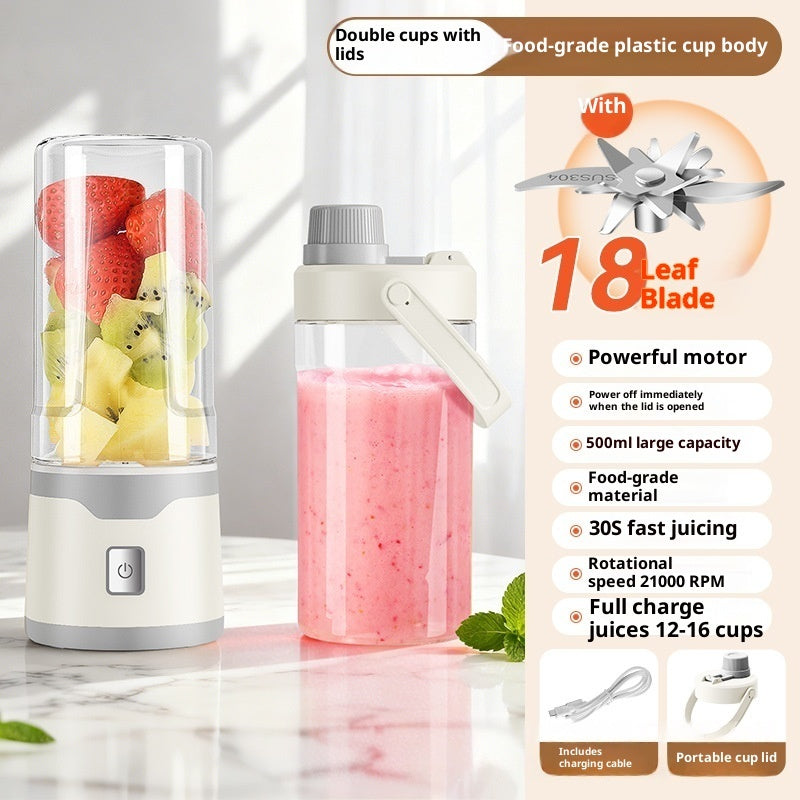 Multifunctional Rechargeable Electric USB Juicer Cup Double Cup Handheld Mixer Cup 500 ML Blending Juice Cup Outdoor